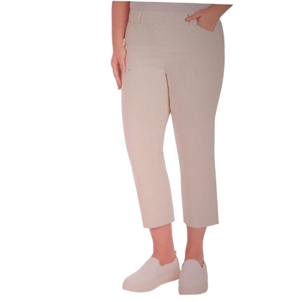 NEW Hilary Radley Pull-On Capris | Beige Stripes